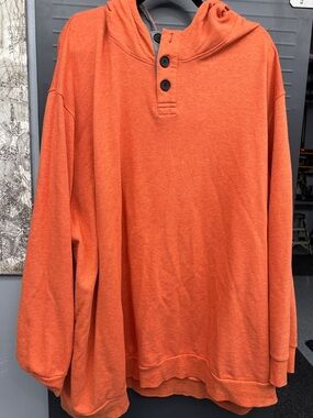 Men's Orange Hooded Button-Neck Pullover Sweatshirt